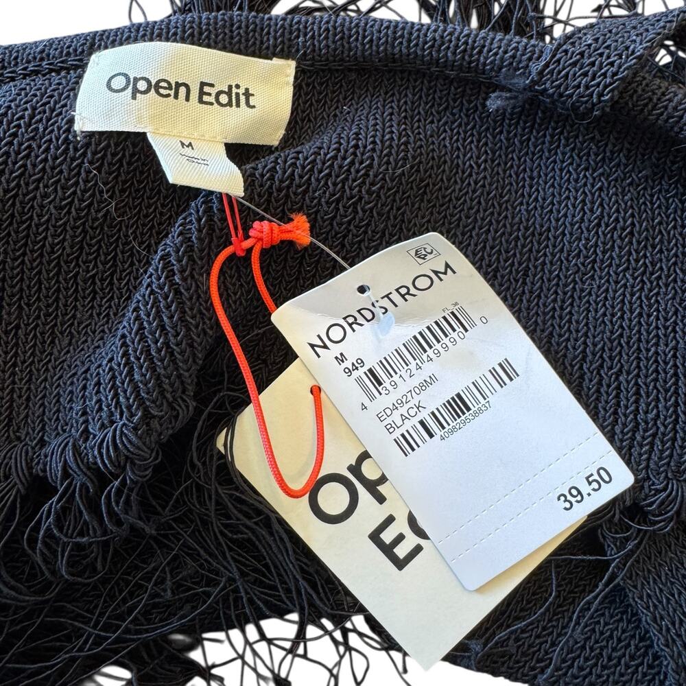 Open Edit Fringe Sweater Bralette Black Knit Crop Festival Boho Nordstrom M NWT - Picture 8 of 10